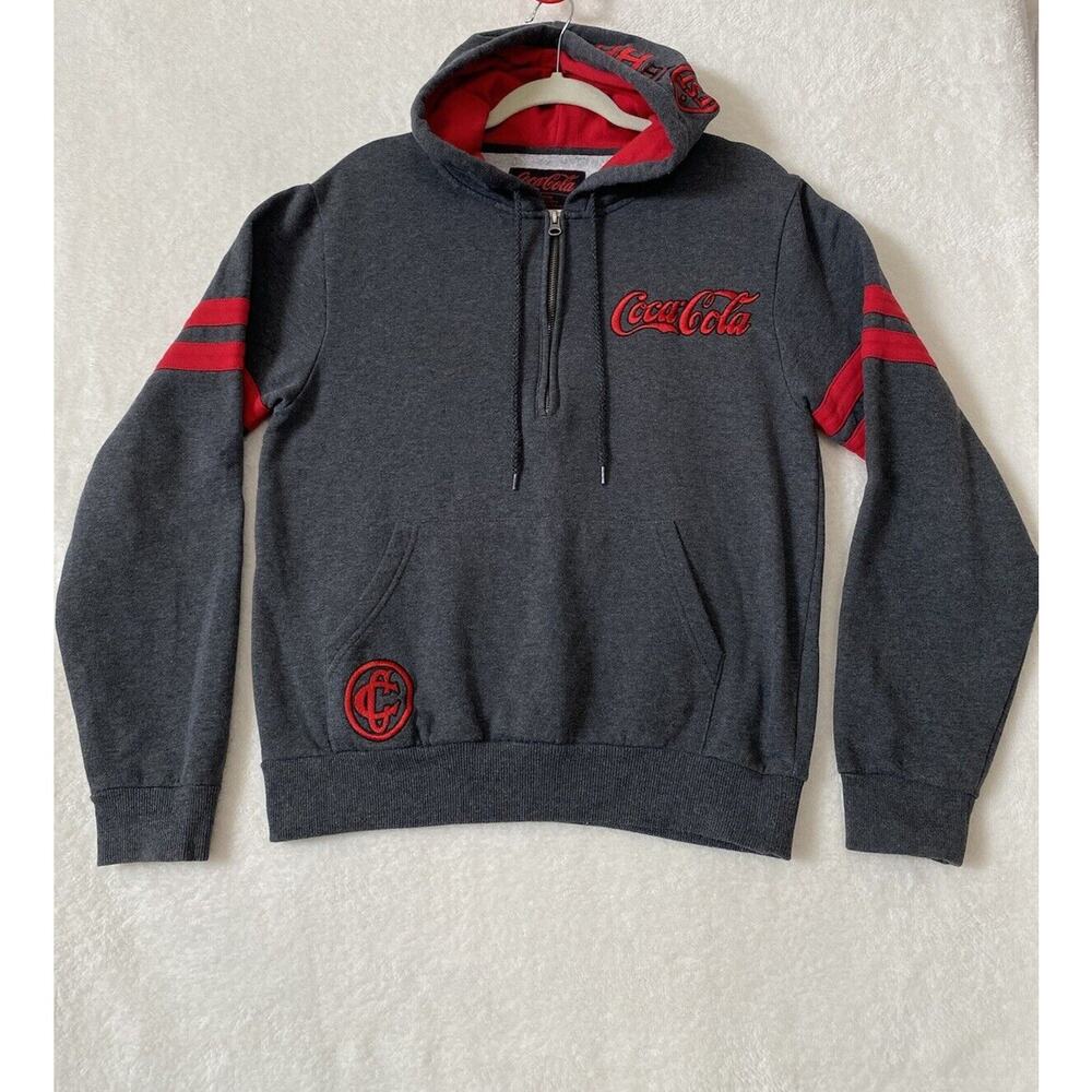 Coca Cola 1886 Mens Gray Red 1/3 Zip Long Sleeve Hoodie Size Medium